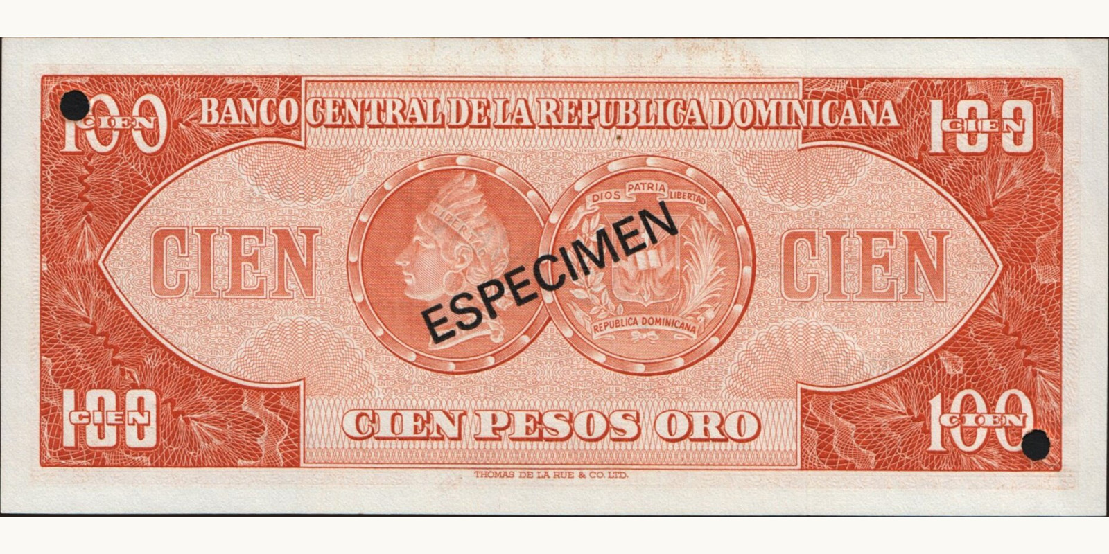 100 pesos Dominican Republic 1964 — Back side