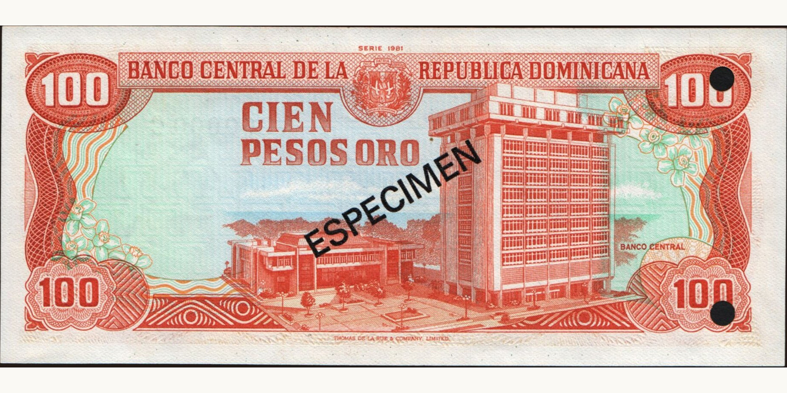 100 pesos Dominican Republic 1981 — Back side