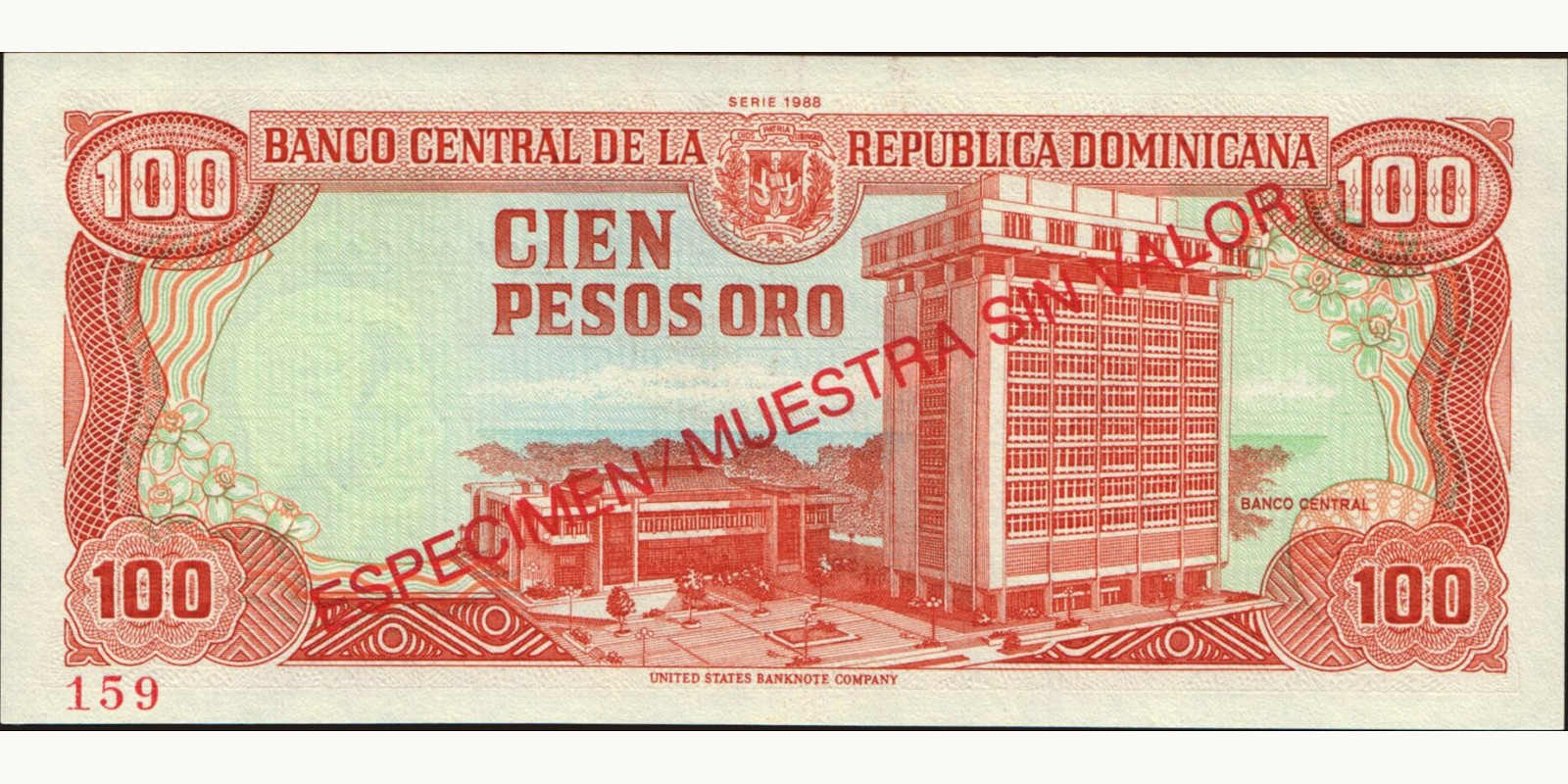 100 pesos Доминиканская Республика 1988 — Оборотная сторона
