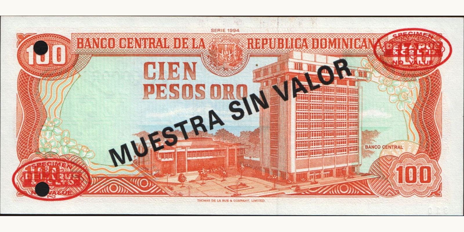 100 pesos Dominican Republic 1994 — Back side