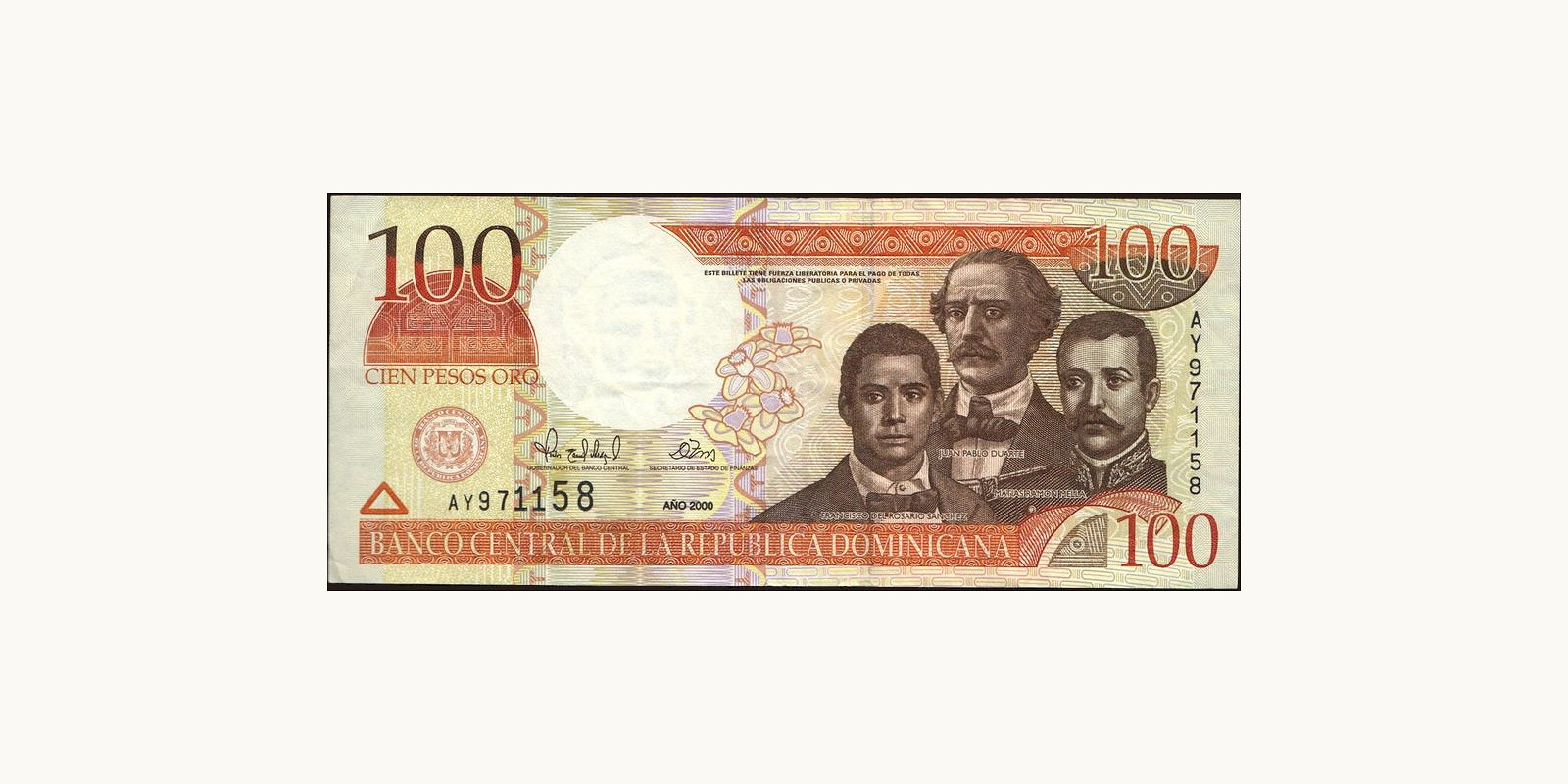 100 pesos Доминиканская Республика 2000 — Лицевая сторона