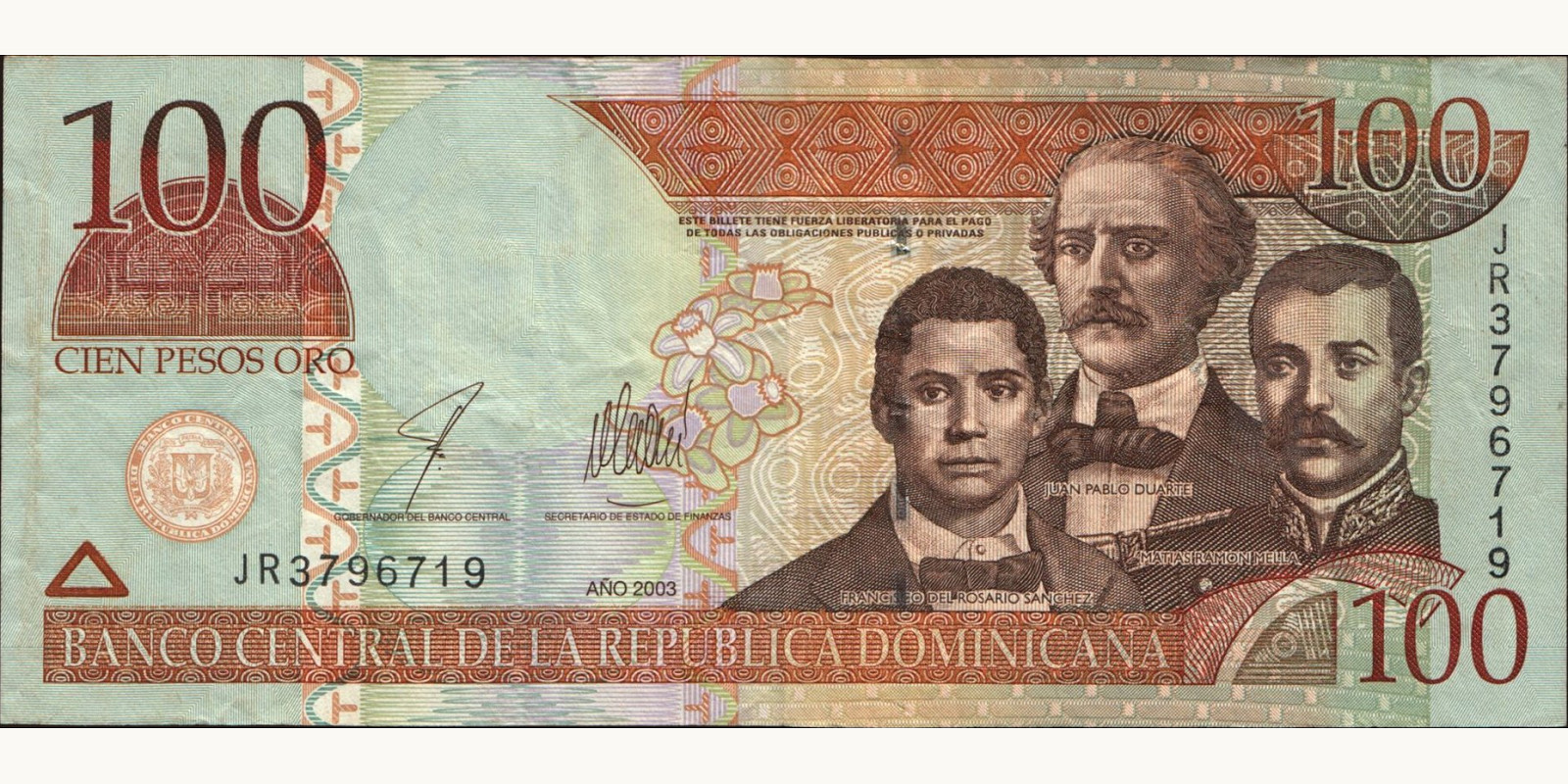 100 pesos Доминиканская Республика 2003 — Лицевая сторона