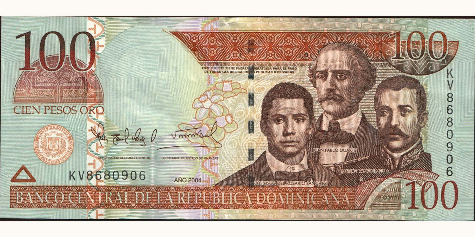 100 pesos Доминиканская Республика 2004 — Лицевая сторона
