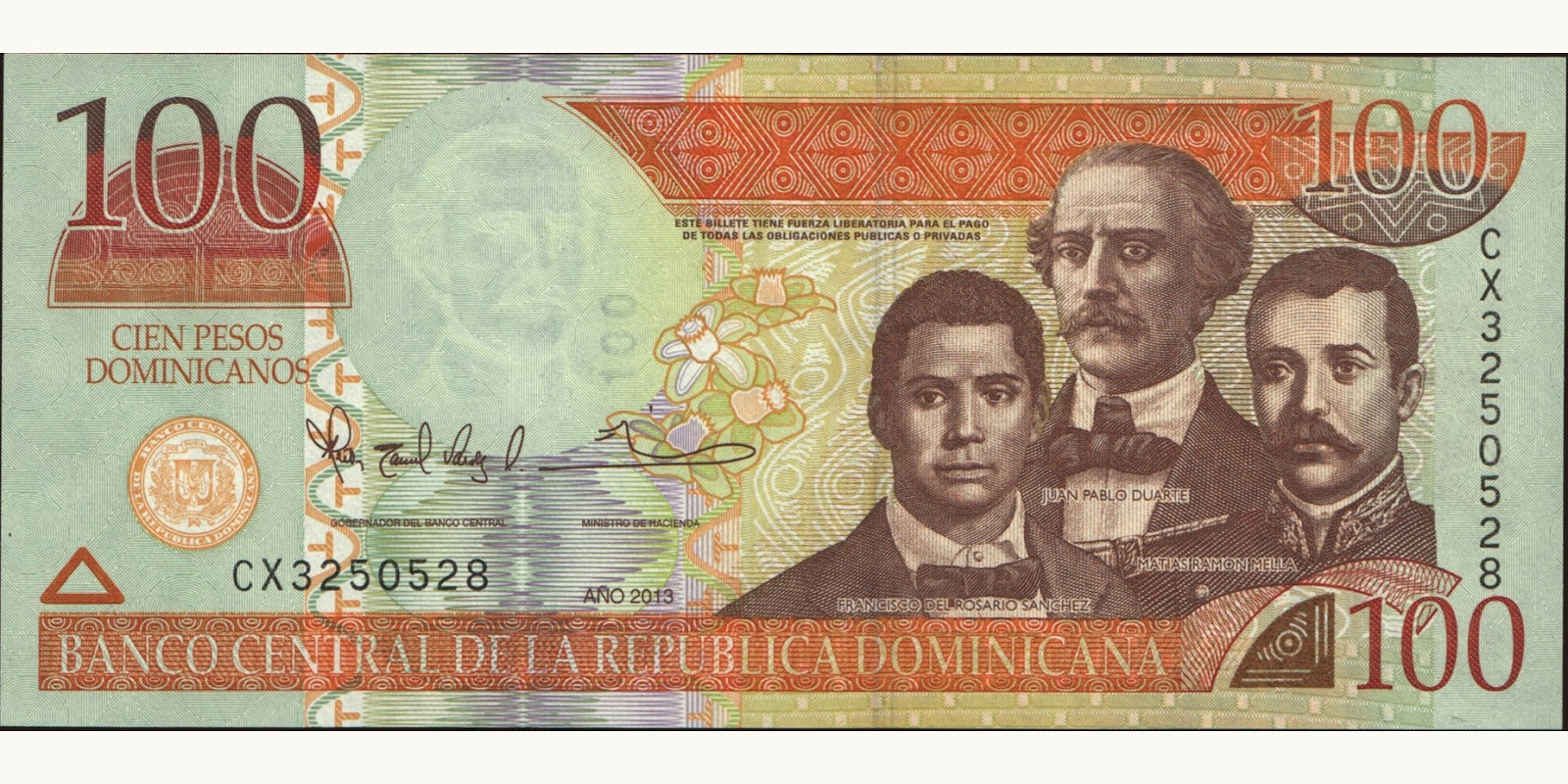 100 pesos Доминиканская Республика 2013 — Лицевая сторона