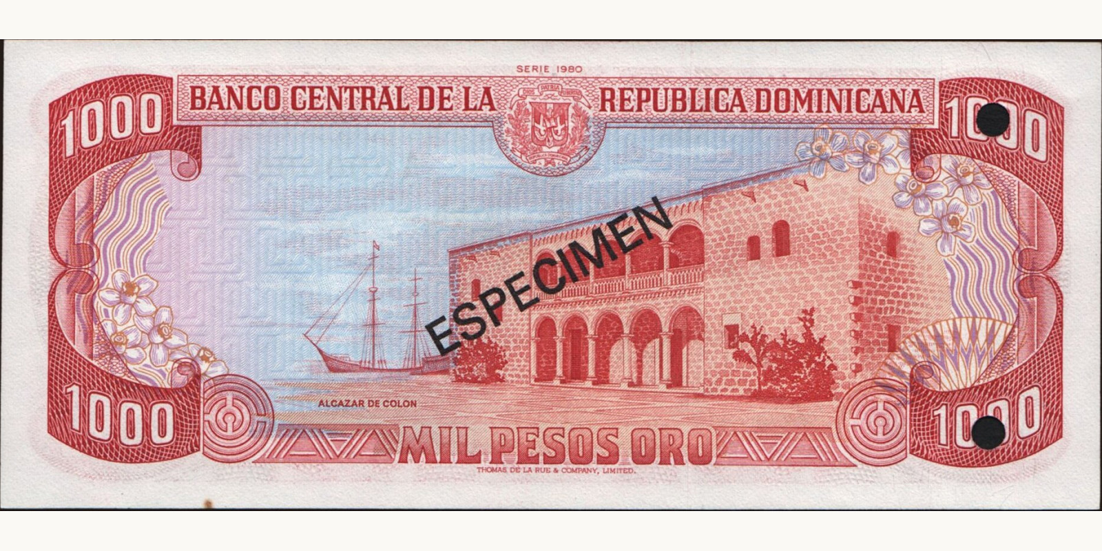 1000 pesos Доминиканская Республика 1980 — Оборотная сторона