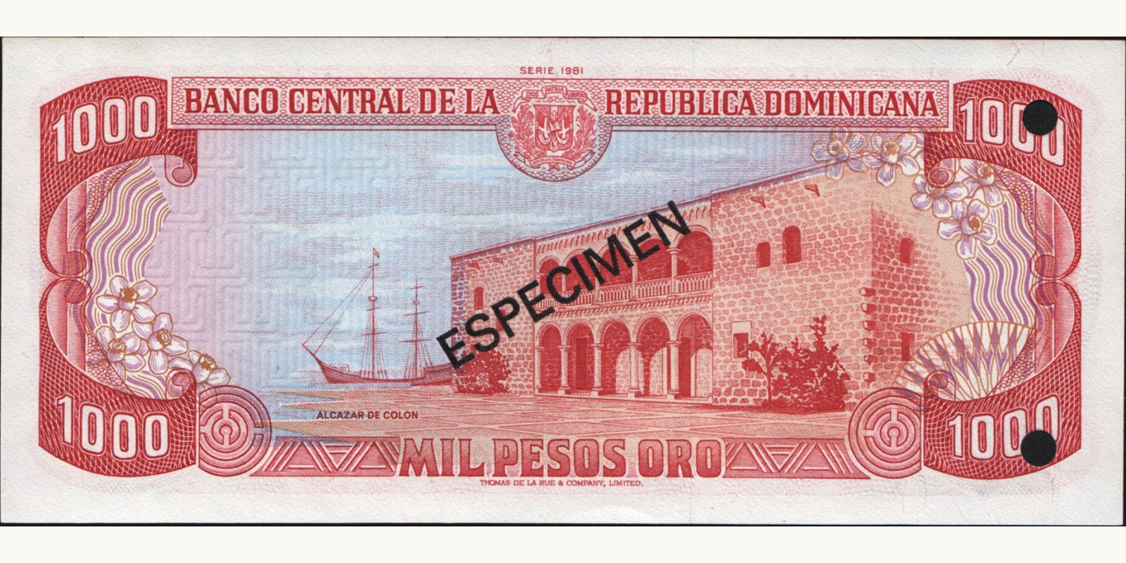 1000 pesos Доминиканская Республика 1981 — Оборотная сторона