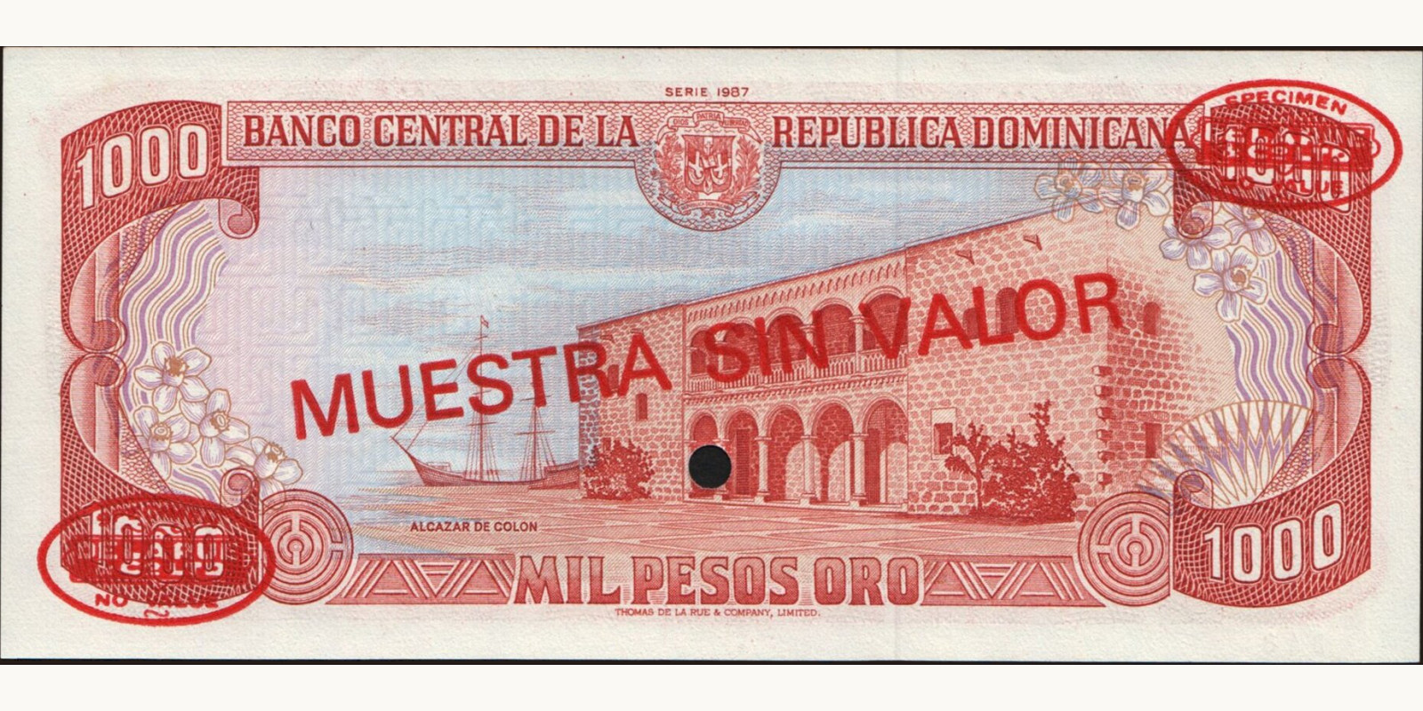 1000 pesos Доминиканская Республика 1987 — Оборотная сторона