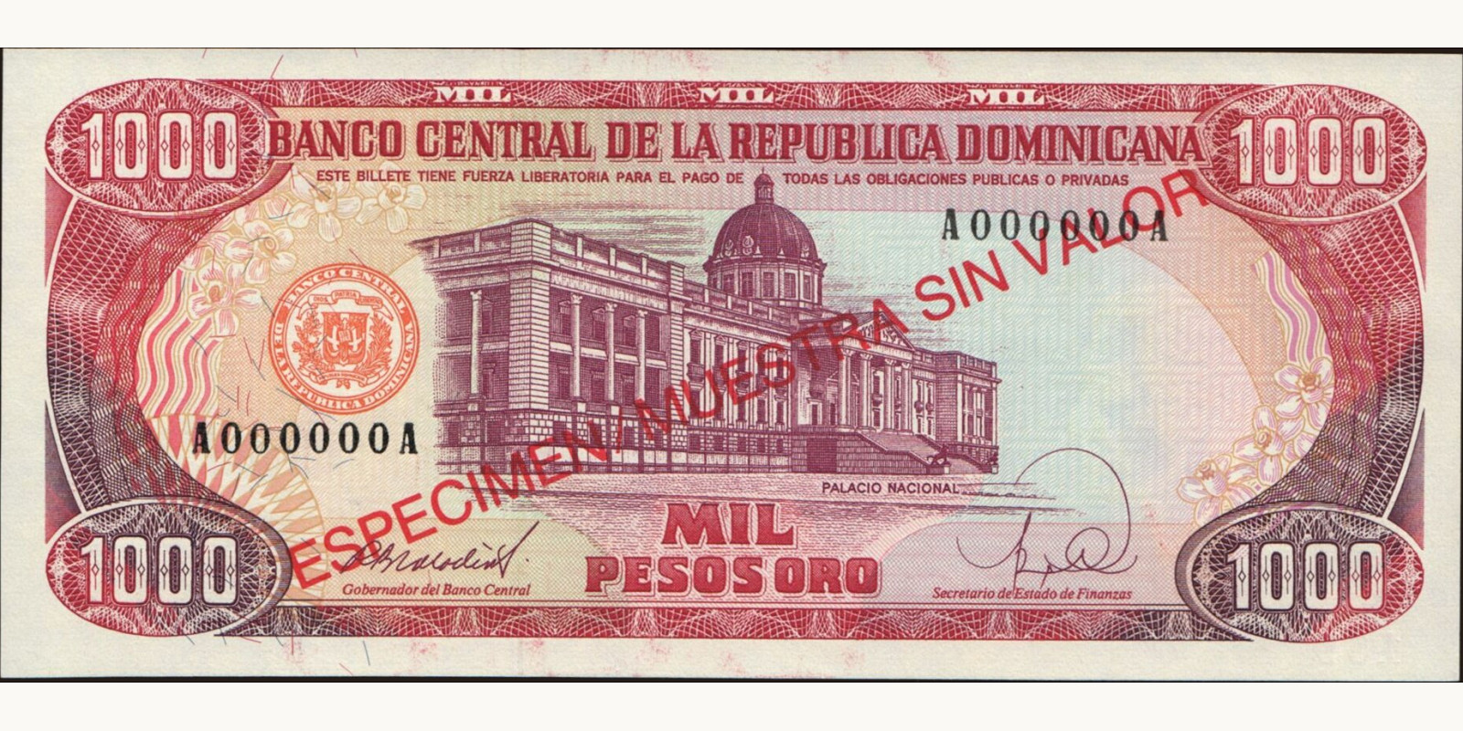 1000 pesos Dominican Republic 1988 — Front side