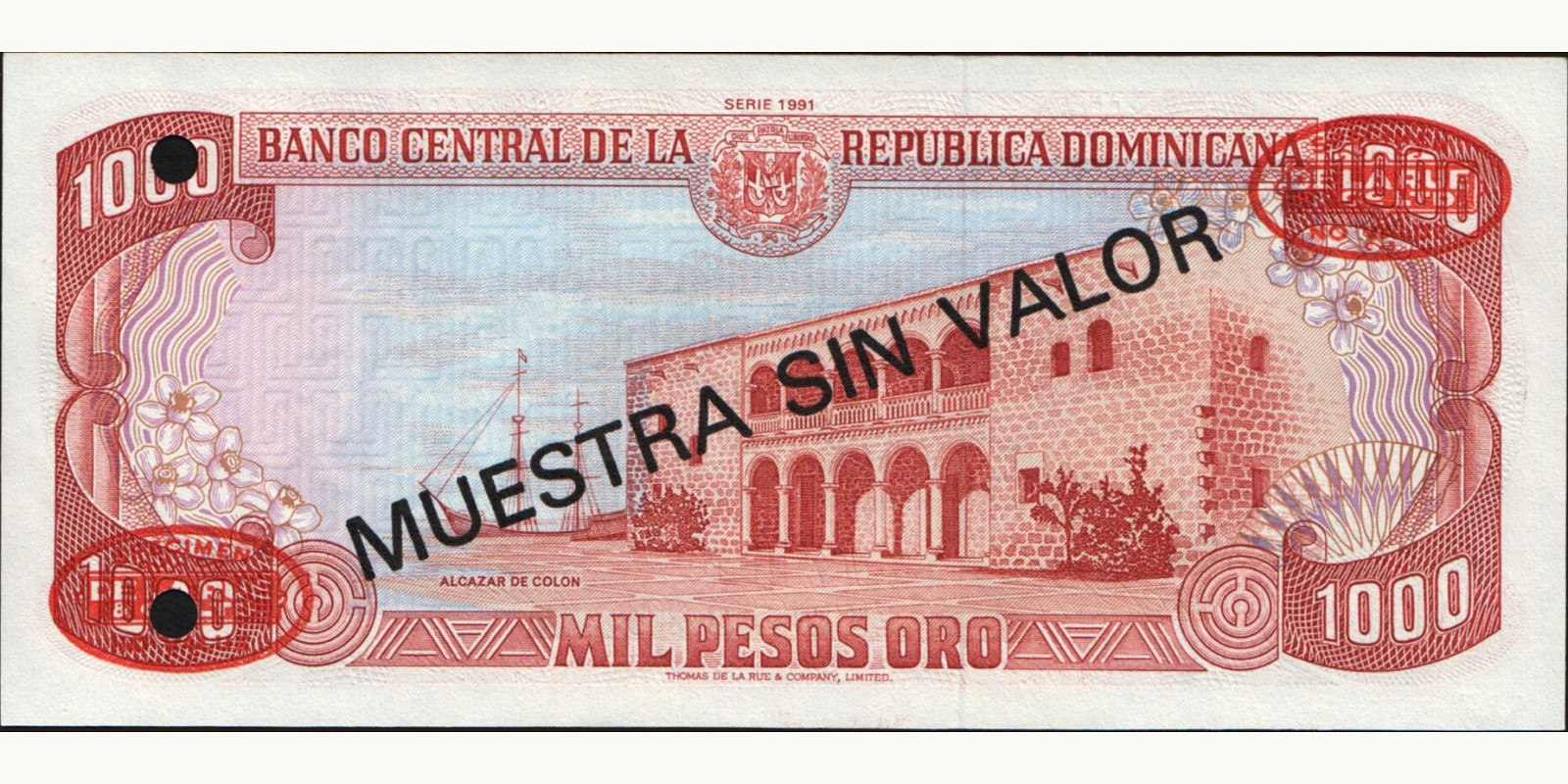 1000 pesos Доминиканская Республика 1991 — Оборотная сторона