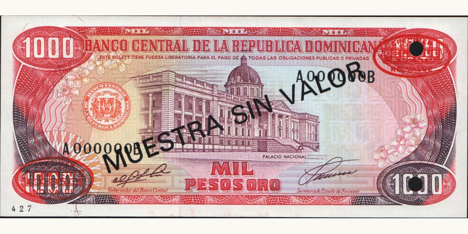 1000 pesos Доминиканская Республика 1991 — Лицевая сторона