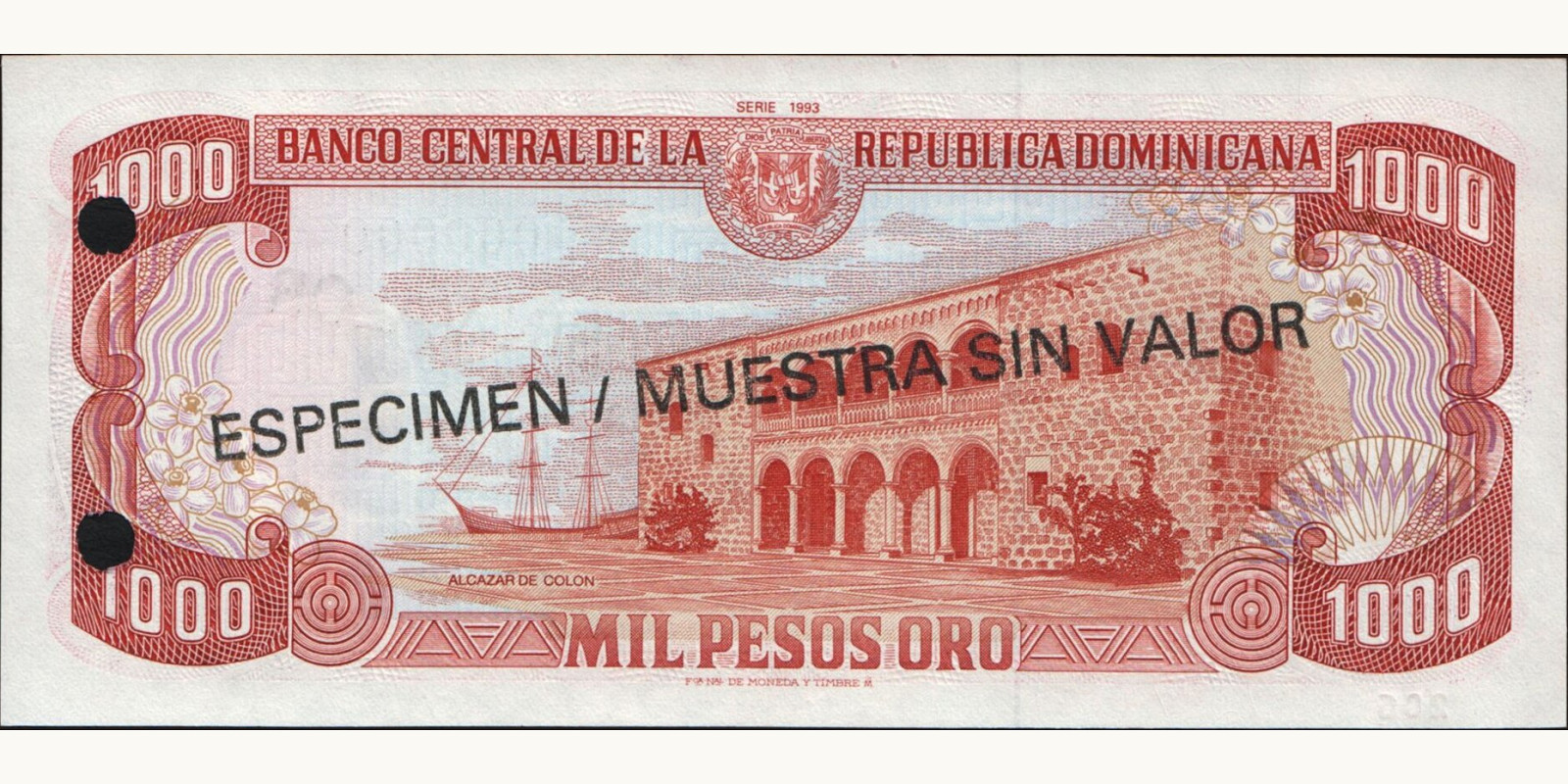 1000 pesos Доминиканская Республика 1993 — Оборотная сторона