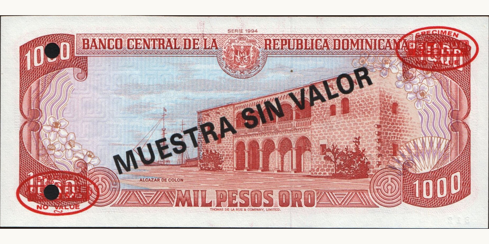 1000 pesos Dominican Republic 1994 — Back side