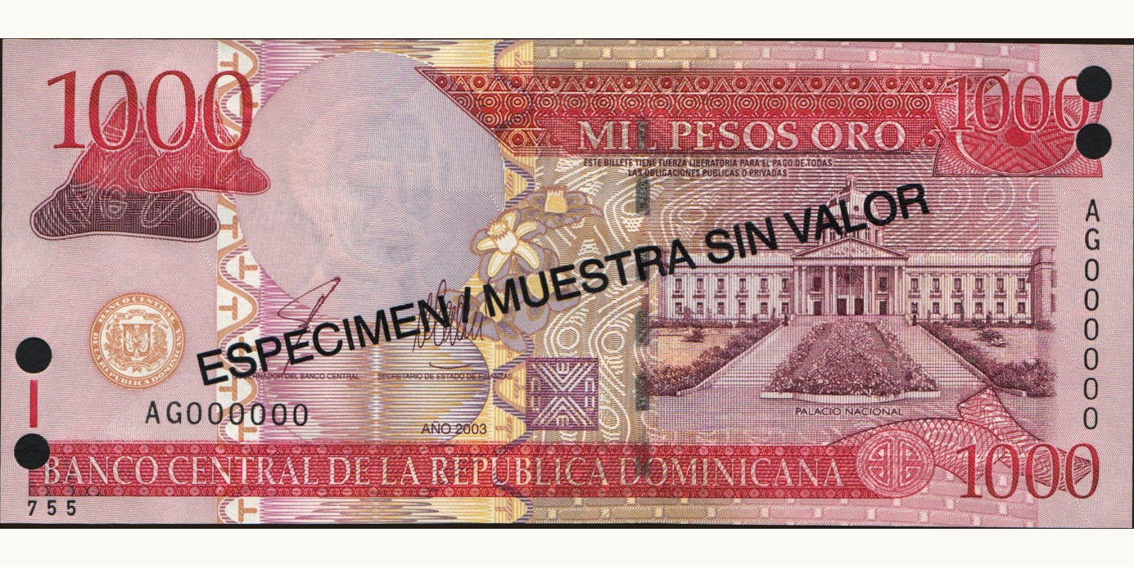 1000 pesos Доминиканская Республика 2003 — Лицевая сторона