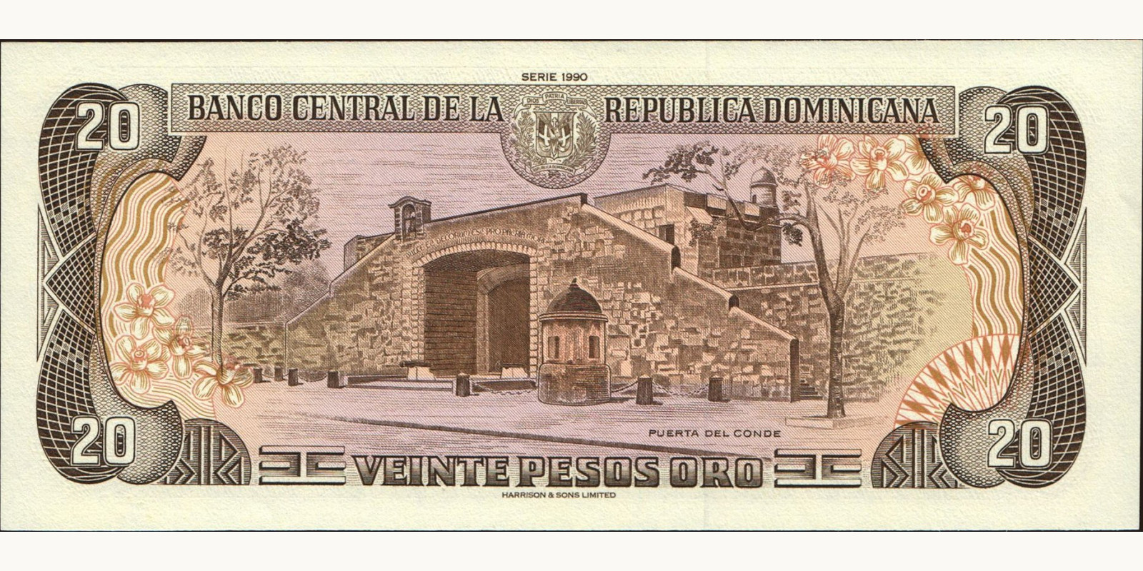 20 pesos Доминиканская Республика 1990 — Оборотная сторона