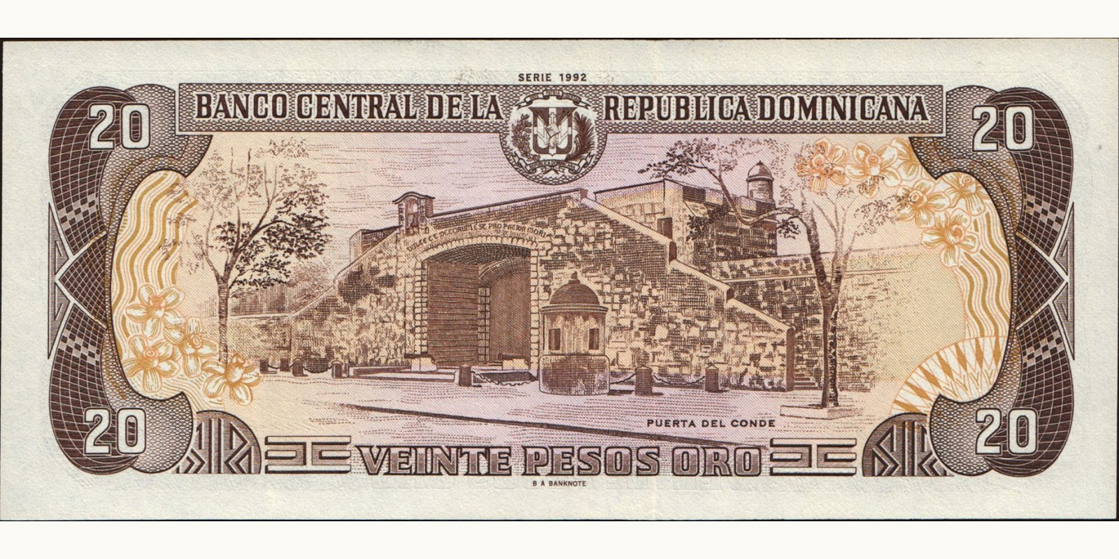 20 pesos Доминиканская Республика 1992 — Оборотная сторона