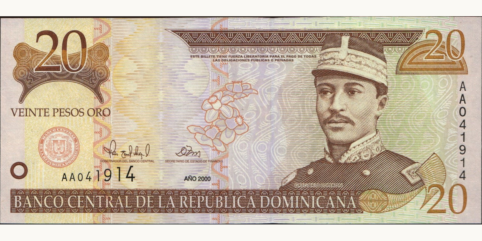 20 pesos Доминиканская Республика 2000 — Лицевая сторона