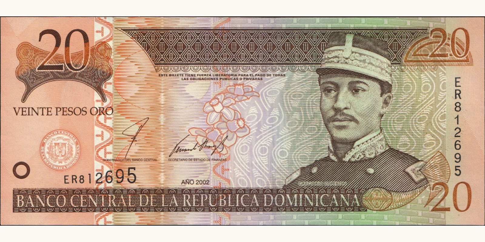 20 pesos Доминиканская Республика 2002 — Лицевая сторона