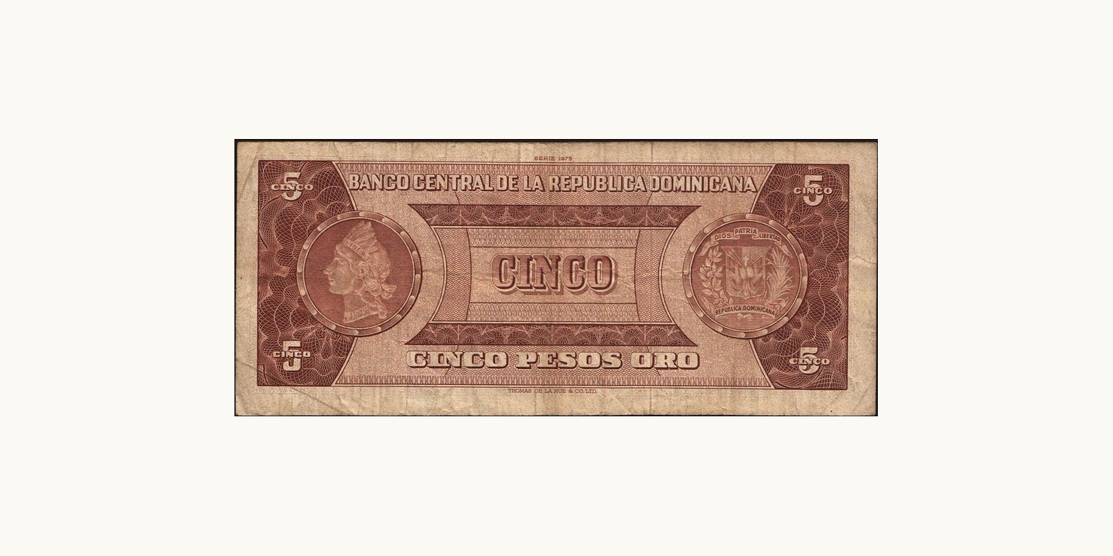 5 pesos Доминиканская Республика 1975 — Оборотная сторона