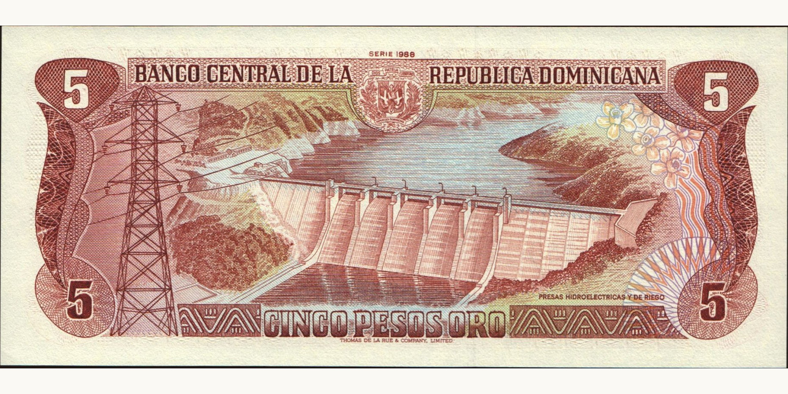 5 pesos Dominican Republic 1988 — Back side