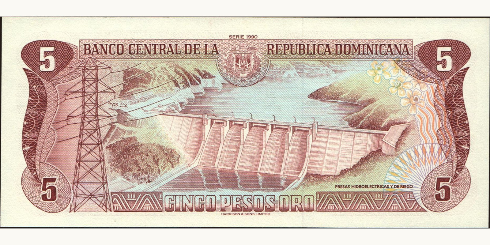 5 pesos Доминиканская Республика 1990 — Оборотная сторона