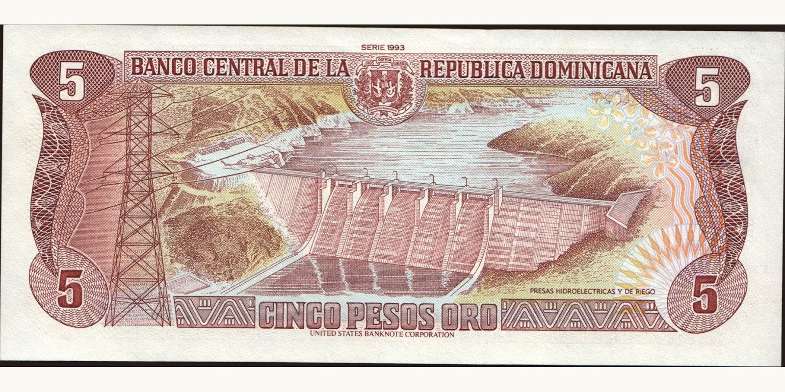 5 pesos Доминиканская Республика 1993 — Оборотная сторона