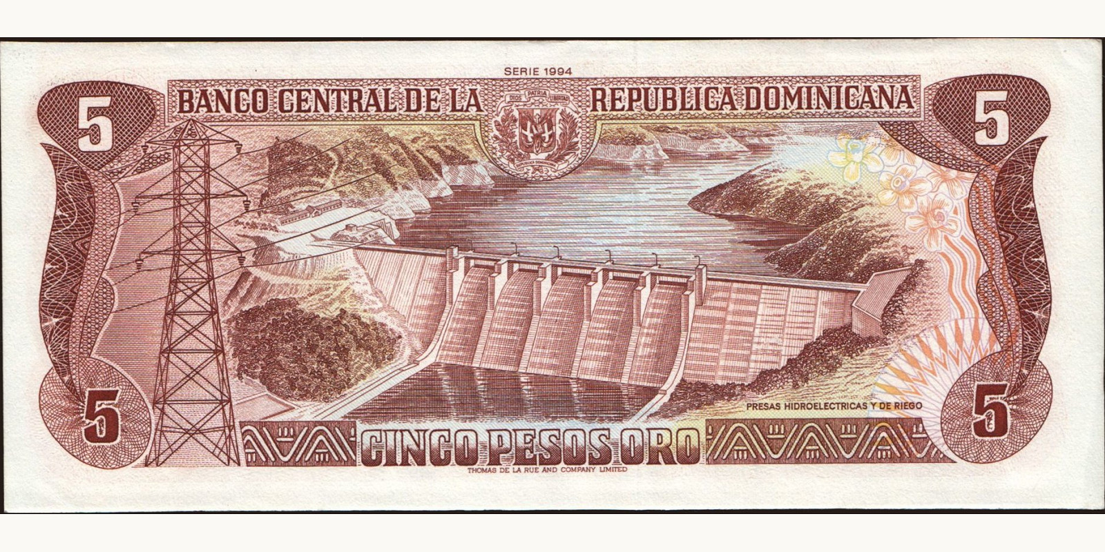 5 pesos Доминиканская Республика 1994 — Оборотная сторона