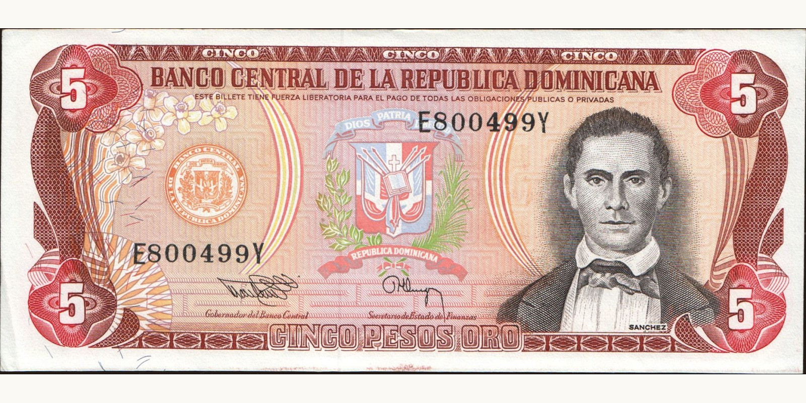 5 pesos Доминиканская Республика 1994 — Лицевая сторона