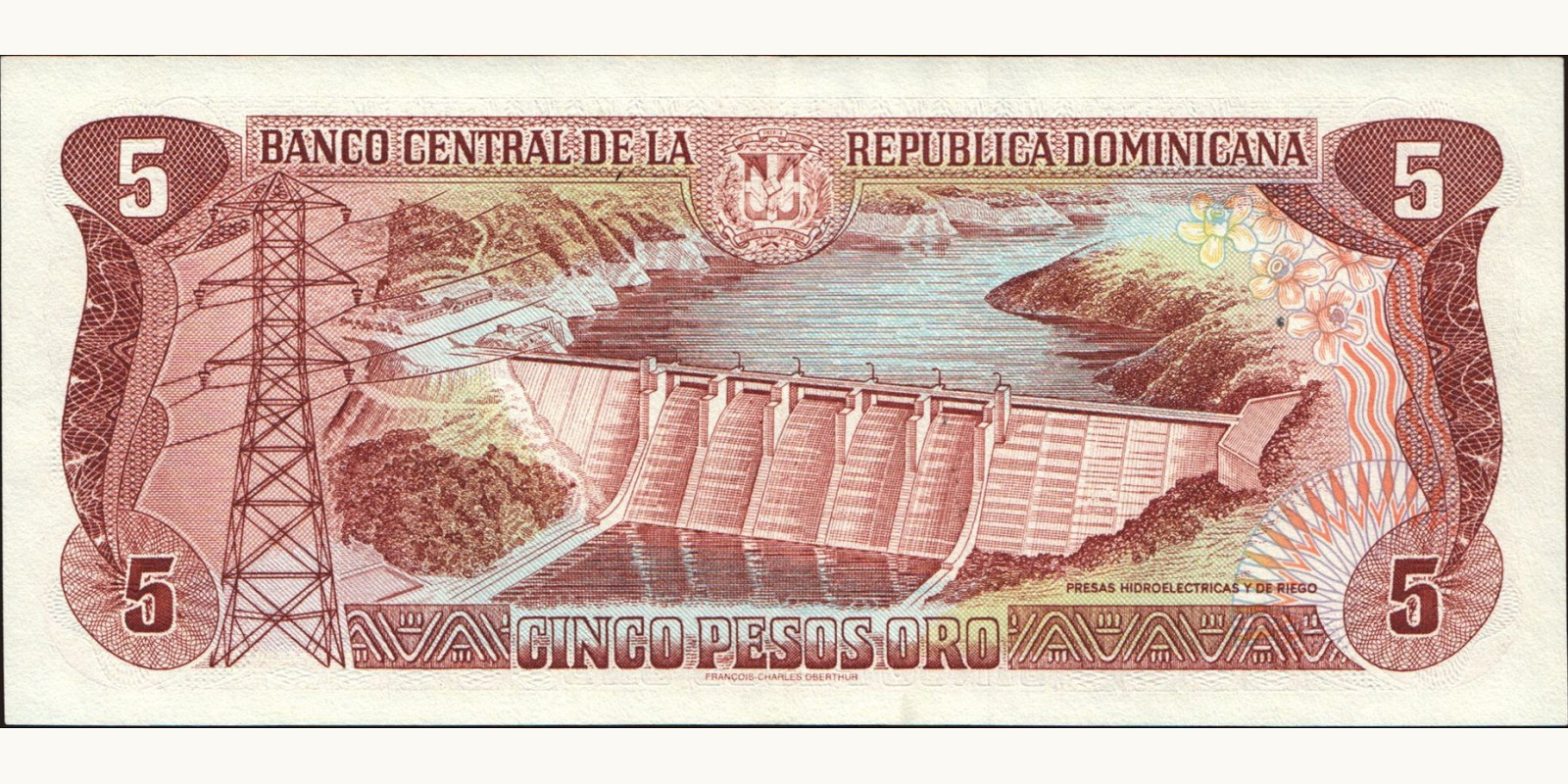 5 pesos Dominican Republic 1997 — Back side