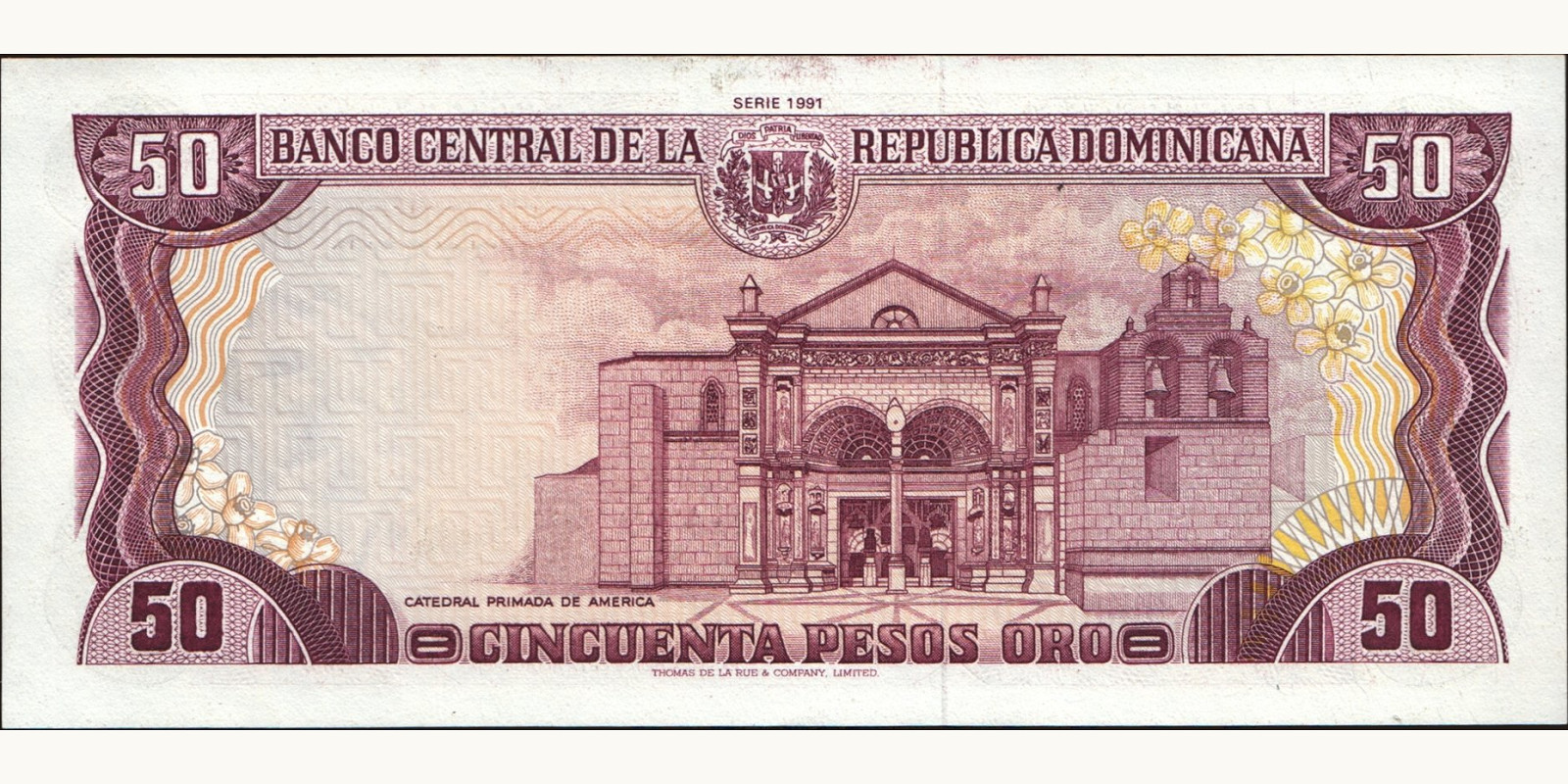 50 pesos Dominican Republic 1991 — Back side