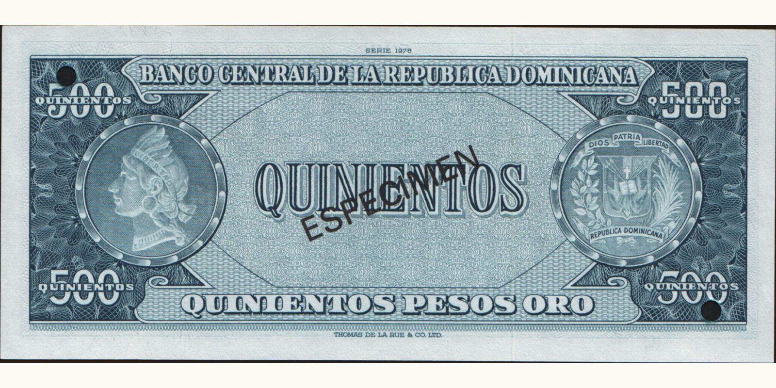 500 pesos Доминиканская Республика 1975 — Оборотная сторона