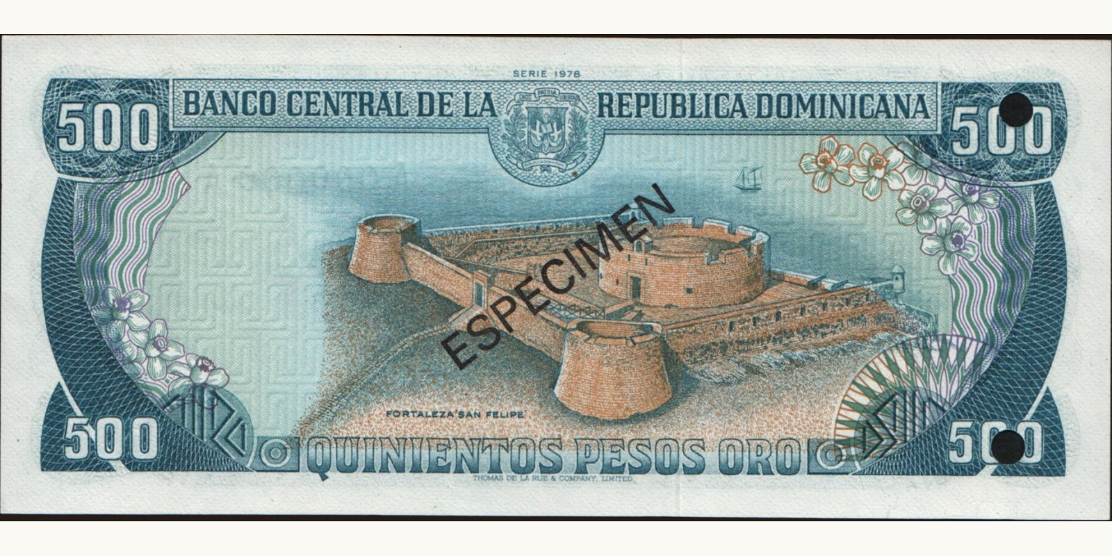 500 pesos Доминиканская Республика 1978 — Оборотная сторона