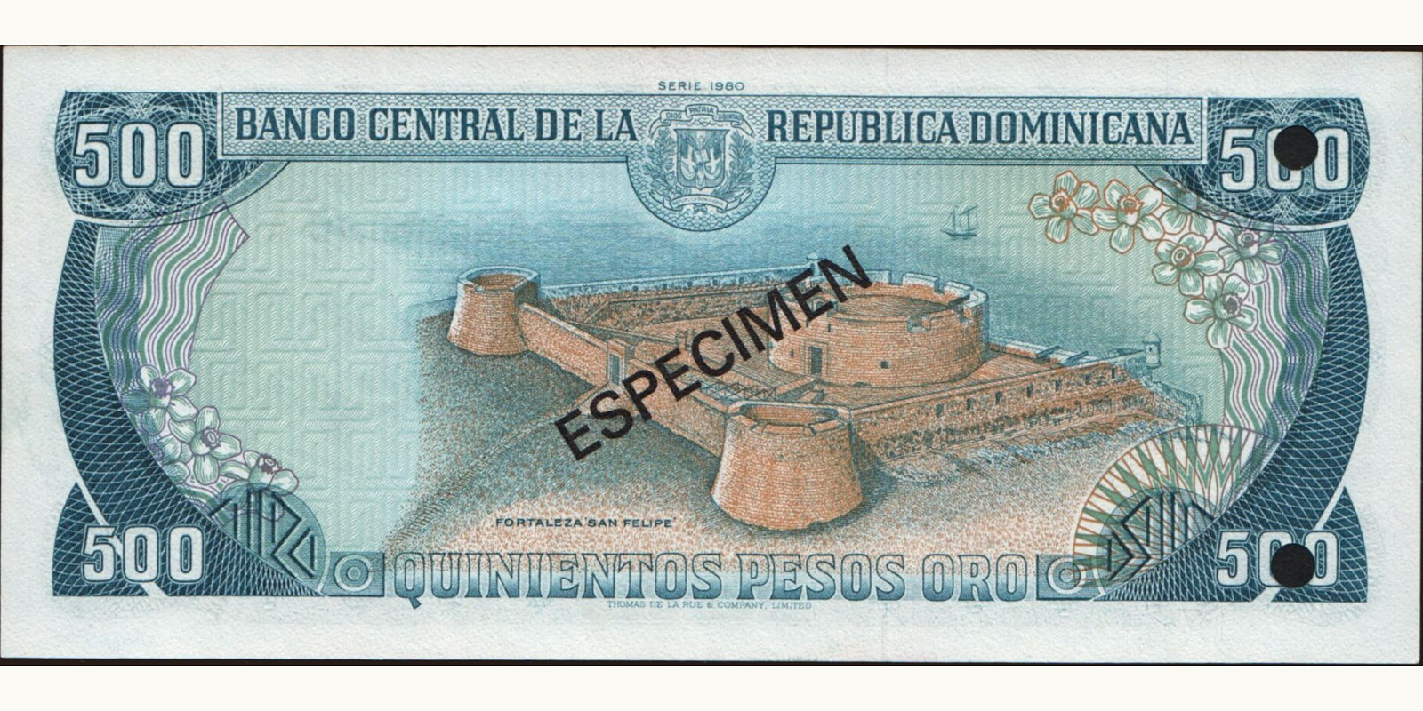 500 pesos Доминиканская Республика 1980 — Оборотная сторона