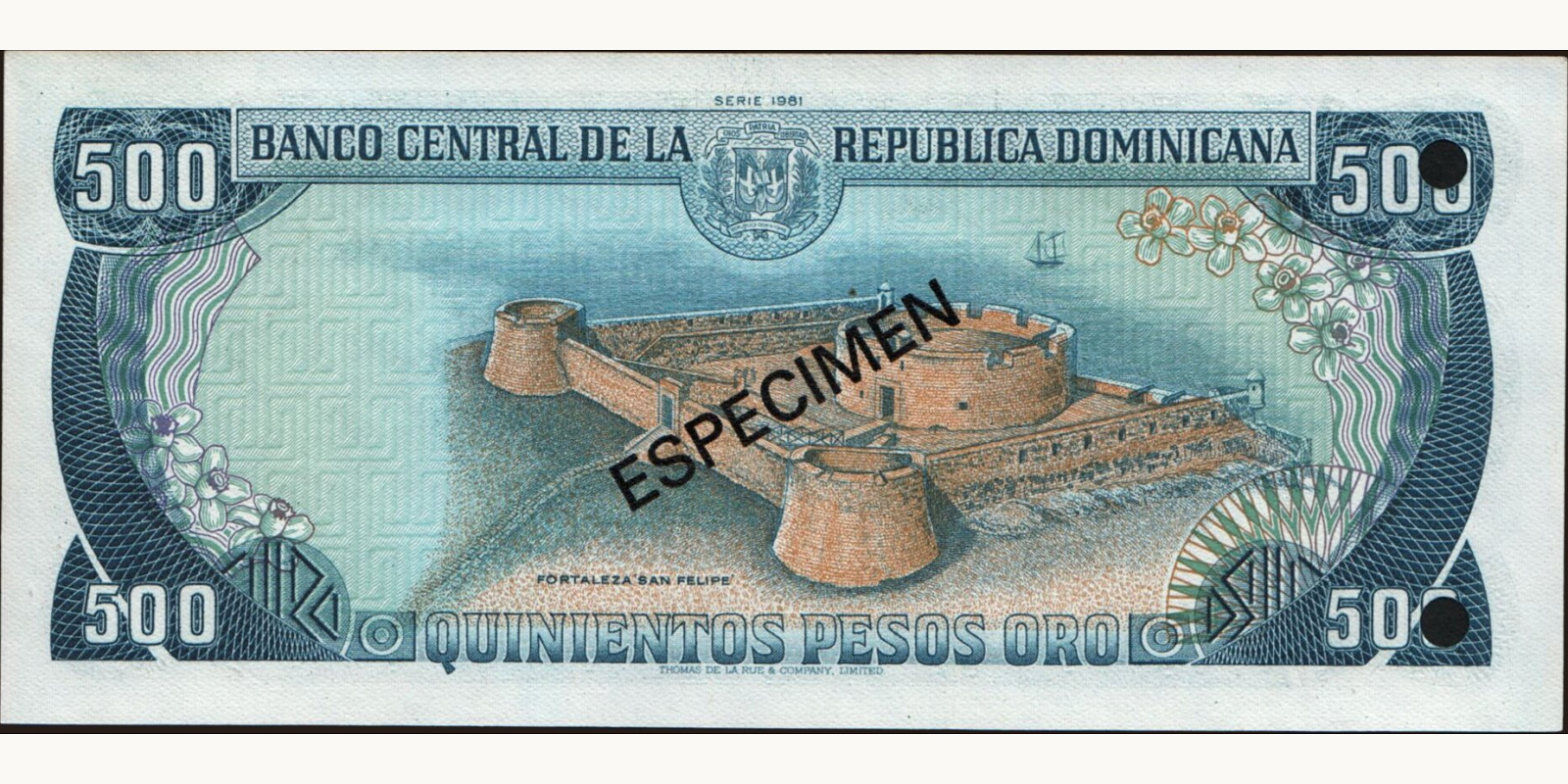 500 pesos Доминиканская Республика 1981 — Оборотная сторона