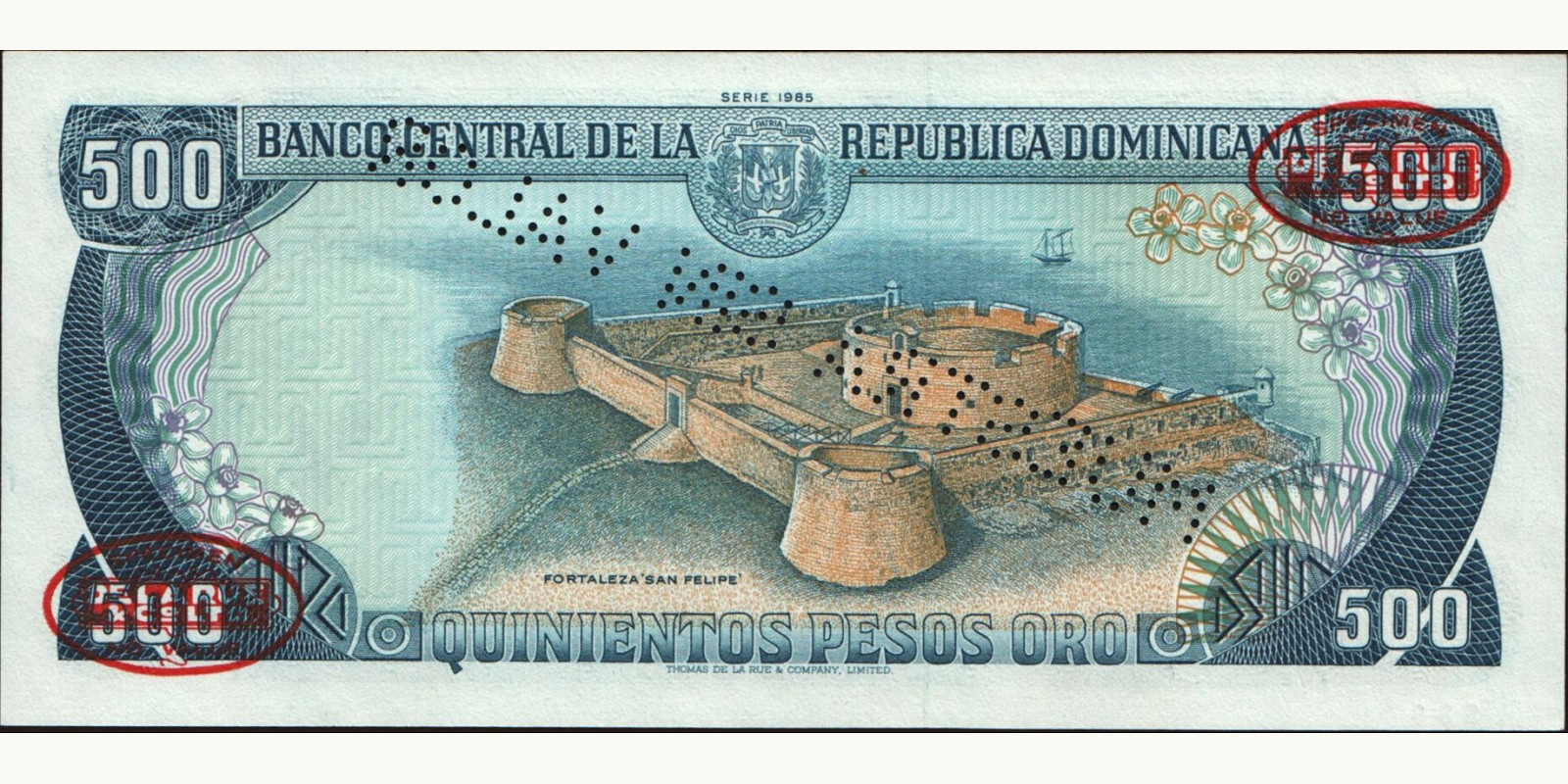 500 pesos Доминиканская Республика 1985 — Оборотная сторона