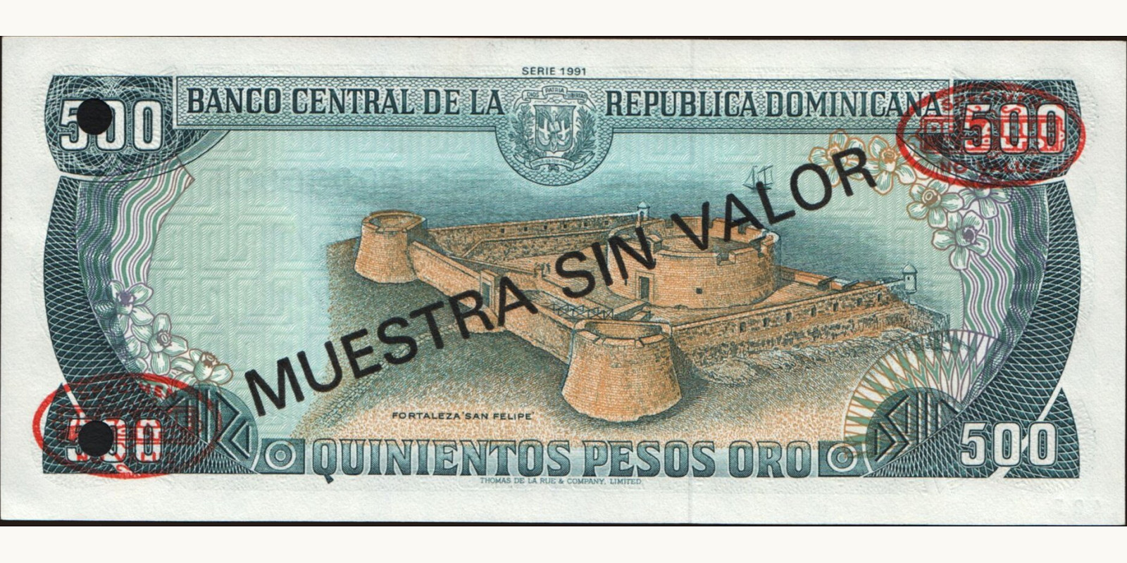500 pesos Доминиканская Республика 1991 — Оборотная сторона