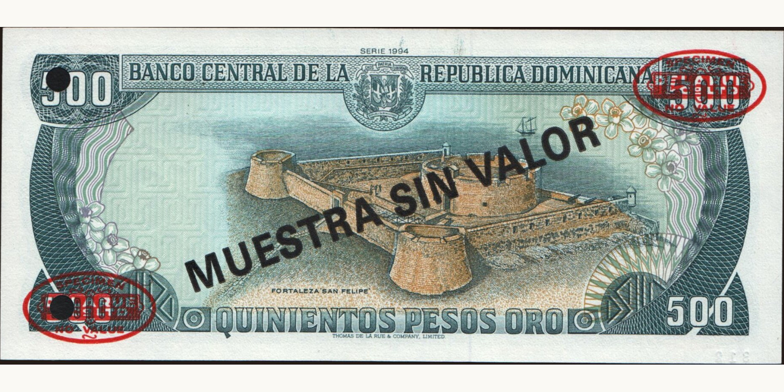 500 pesos Доминиканская Республика 1994 — Оборотная сторона