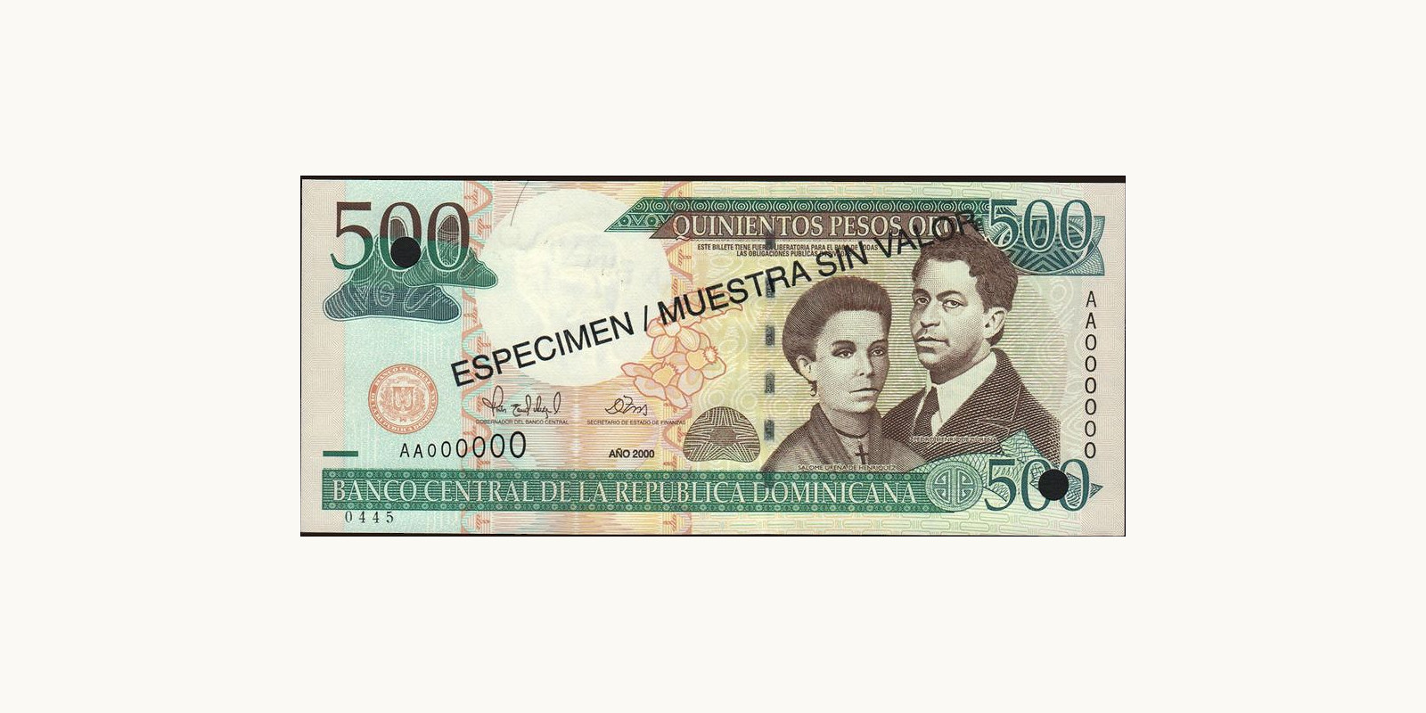 500 pesos Dominican Republic 2000 — Front side