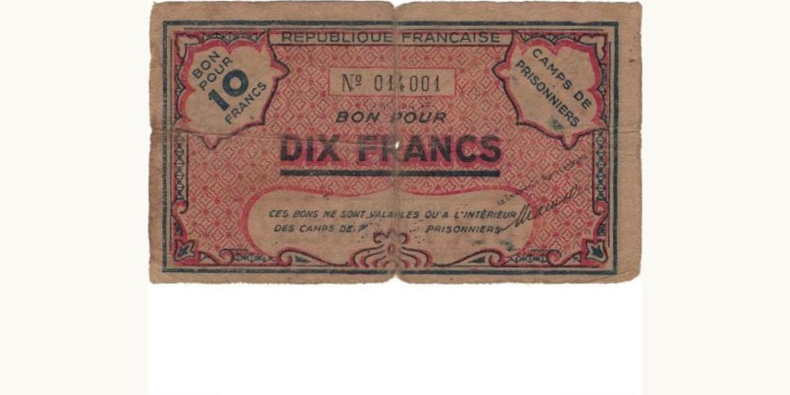 10 franc Algeria 1943 — Back side