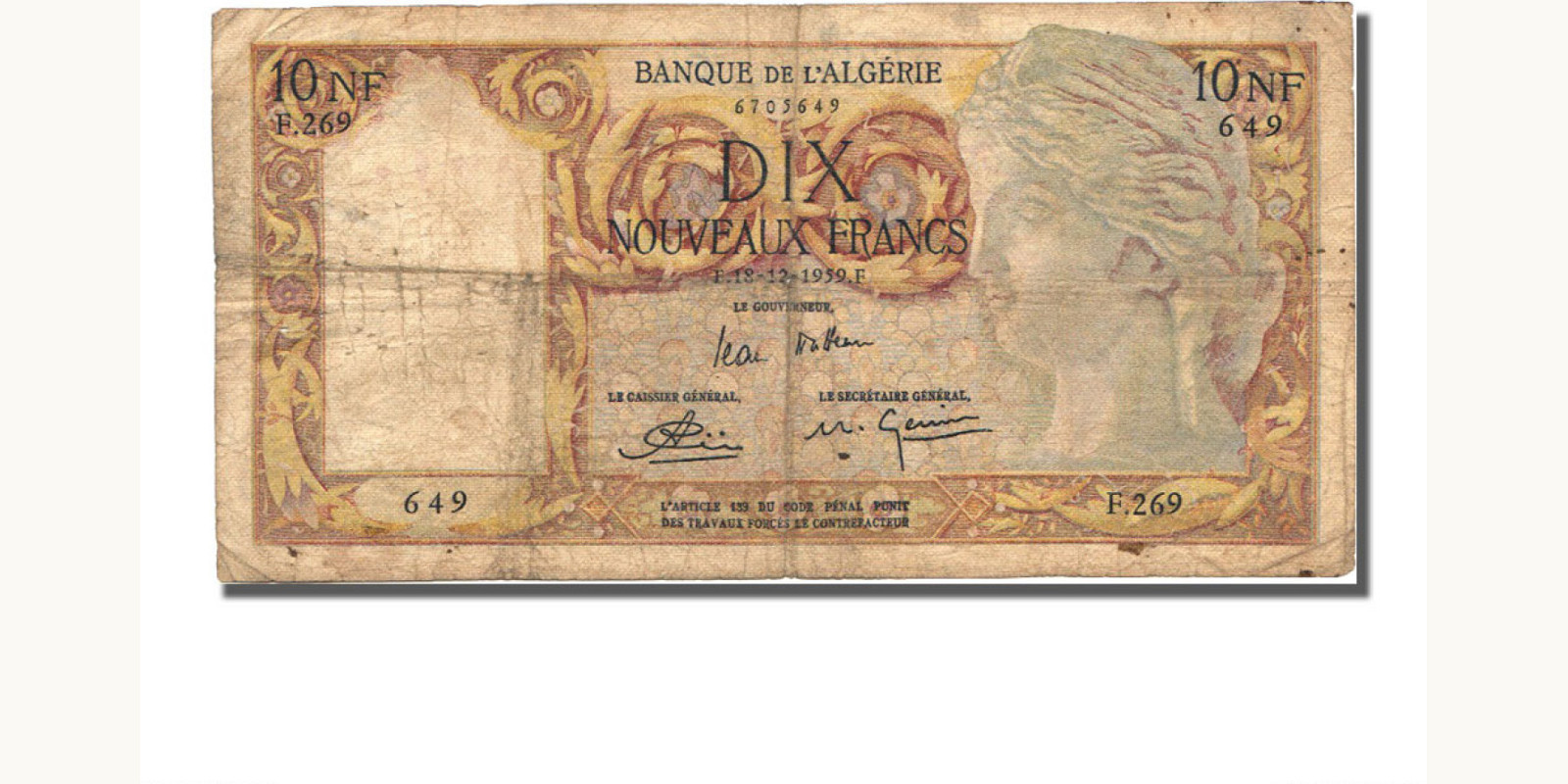 10 franc Algeria 1959 — Front side