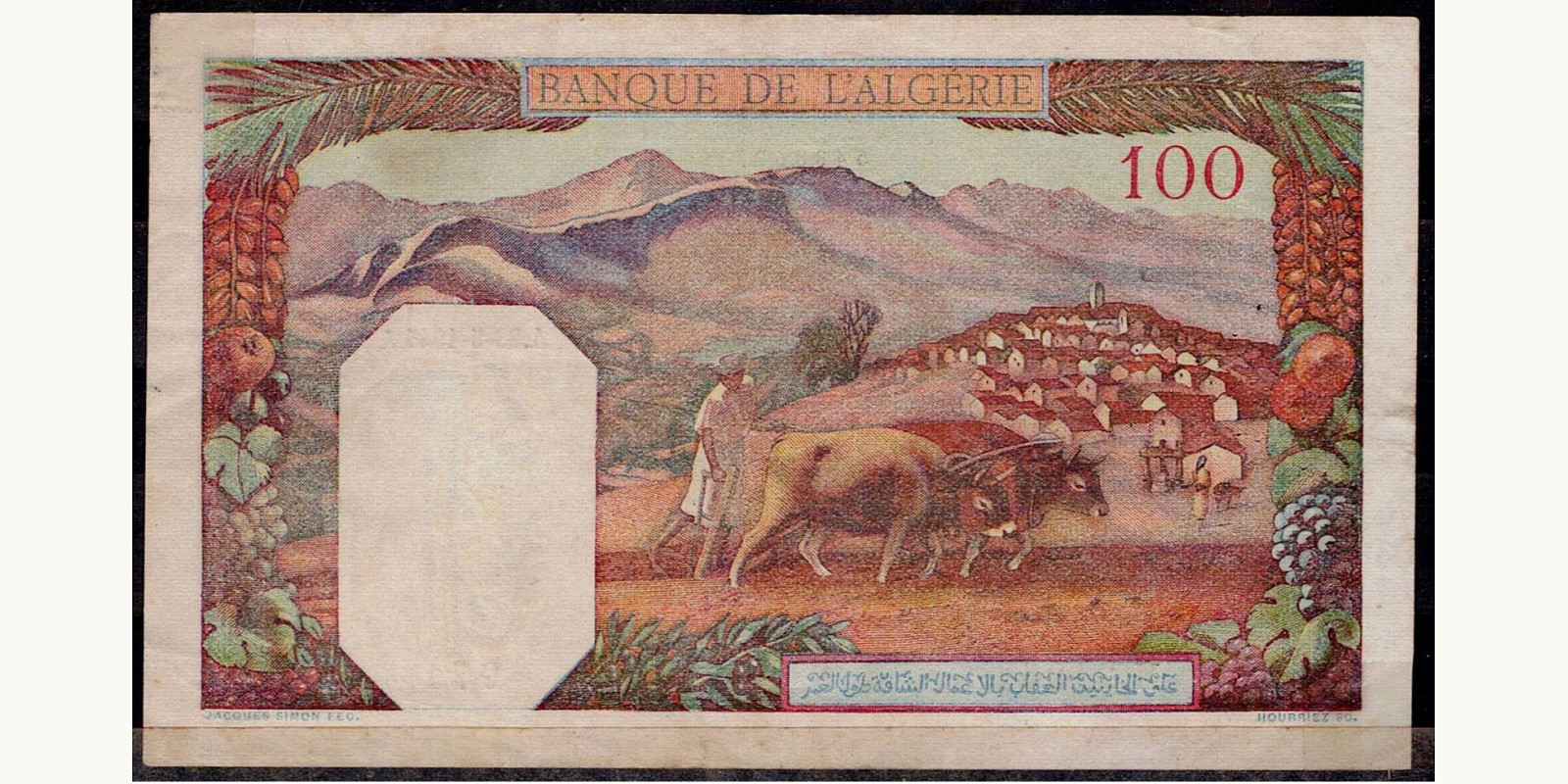 100 franc Алжир 1939 — Оборотная сторона
