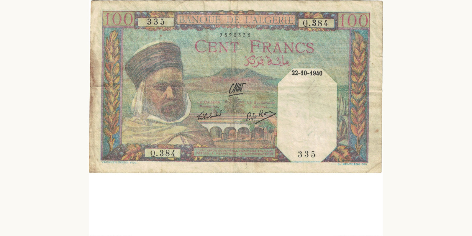 100 franc Algeria 1940 — Front side