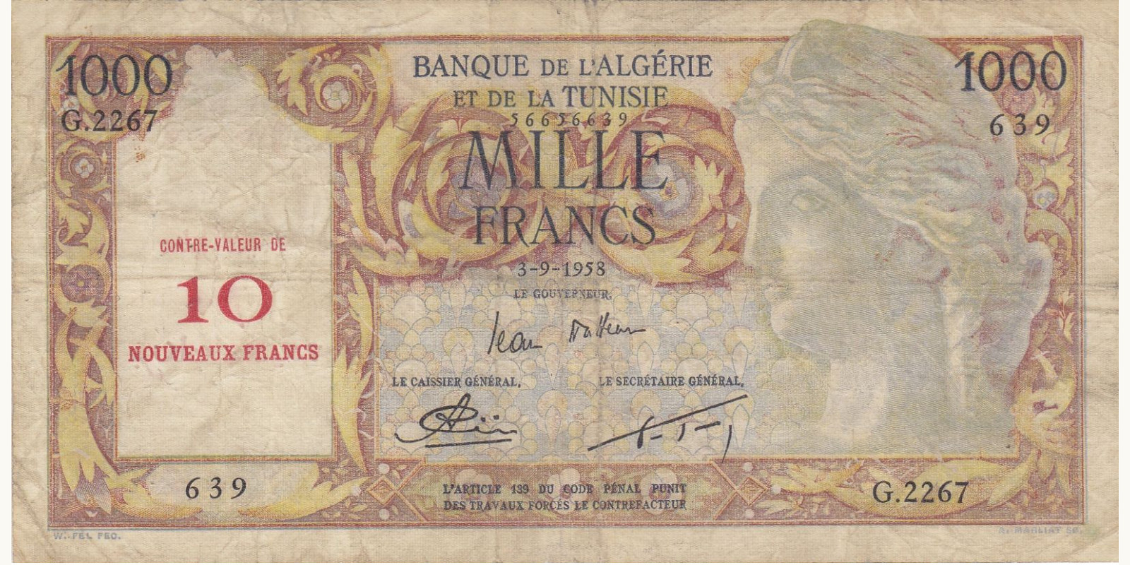 1000 franc 1958