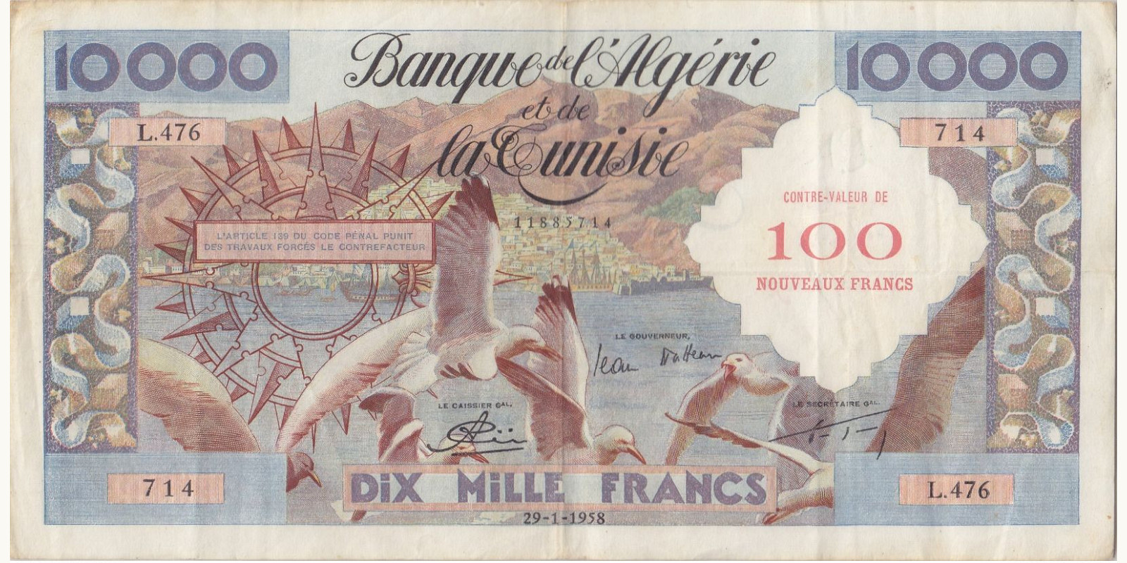 10000 franc Алжир 1958 — Лицевая сторона