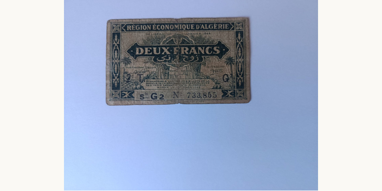 2 franc Algeria 1944 — Front side