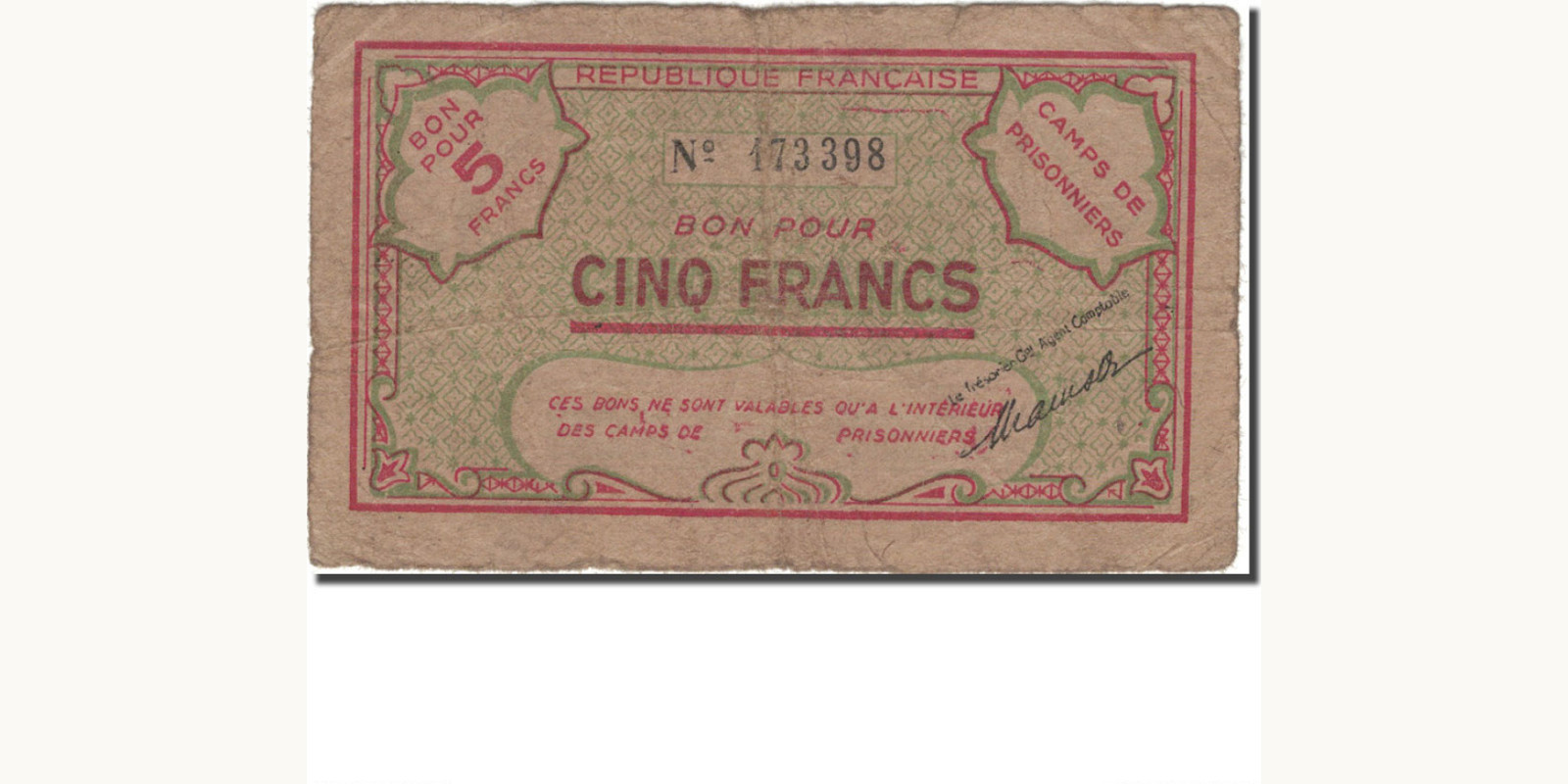 5 franc Algeria 1943 — Front side