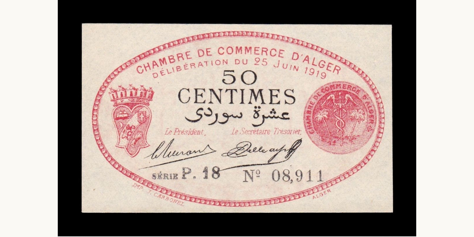 50 centimes Algeria 1919 — Front side