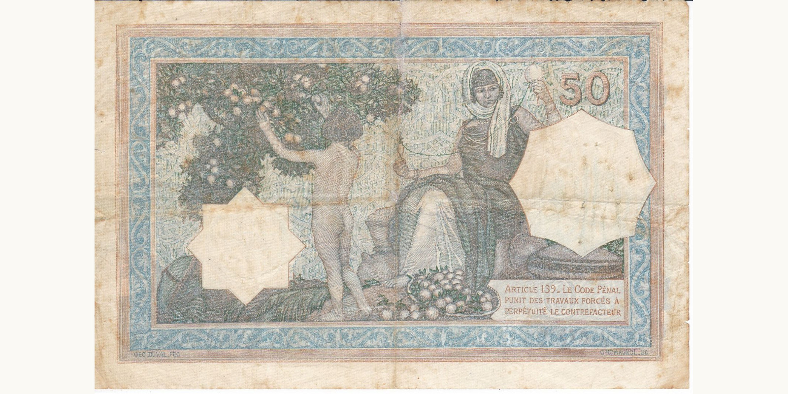 50 franc Algeria 1928 — Back side