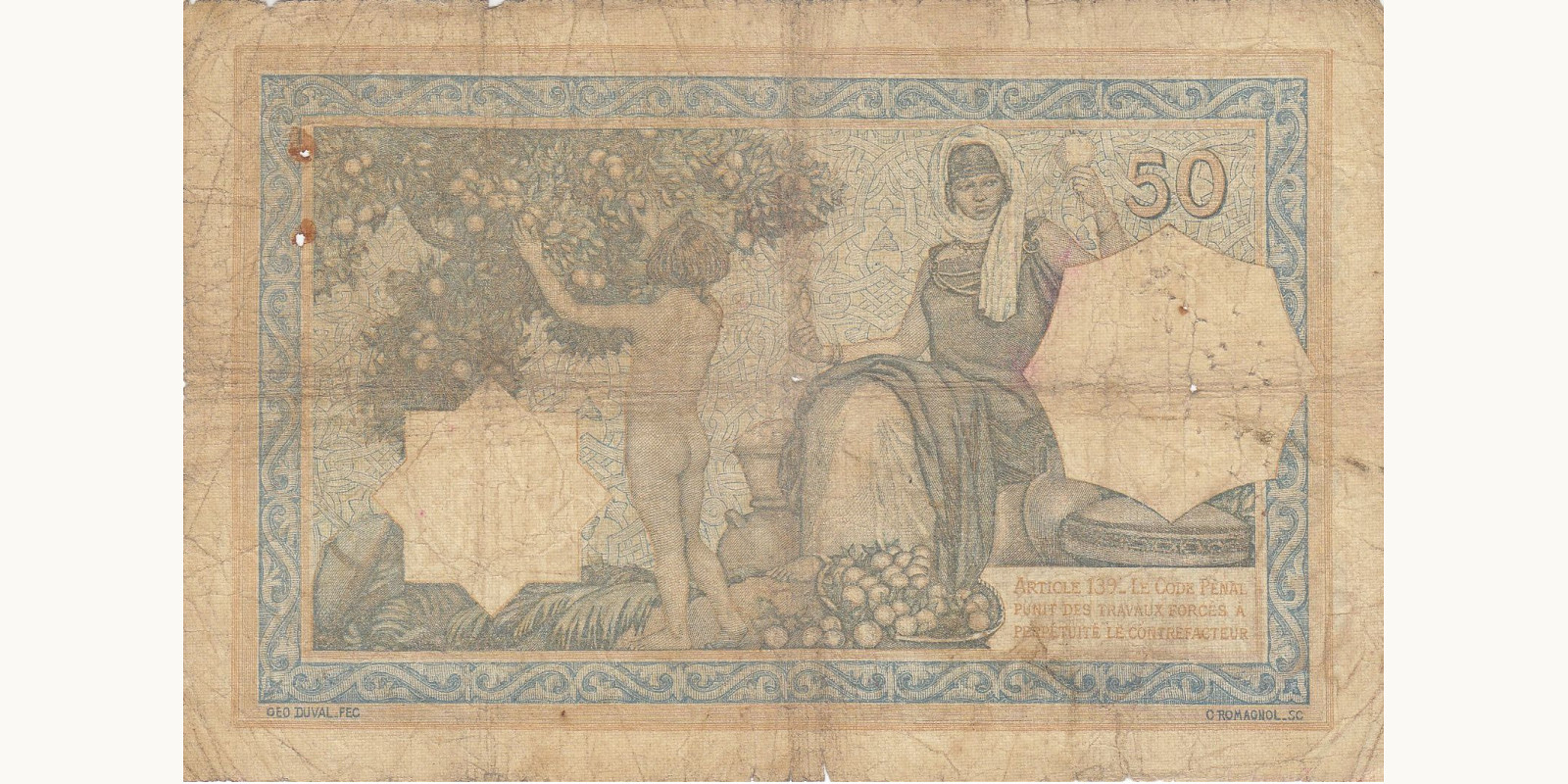 50 franc Алжир 1933 — Оборотная сторона