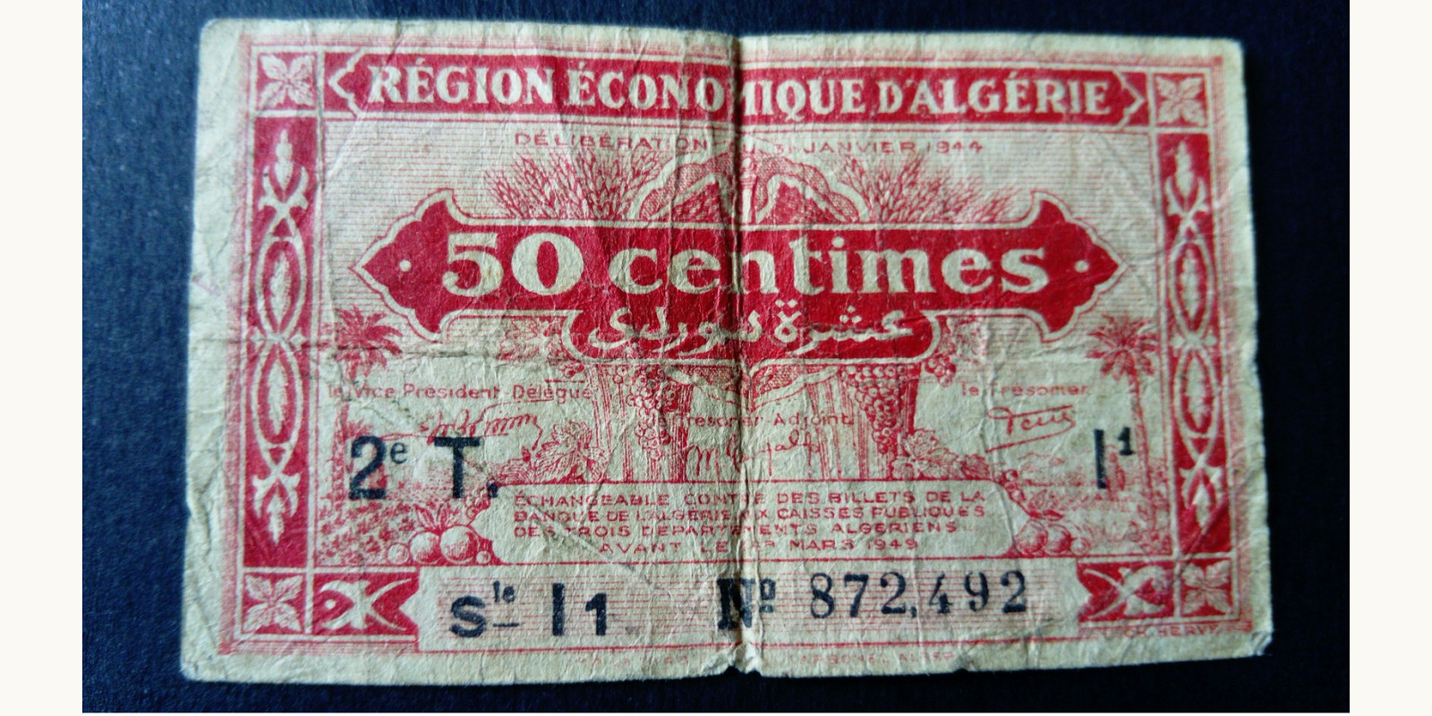 50 centimes Algeria 1940 — Back side