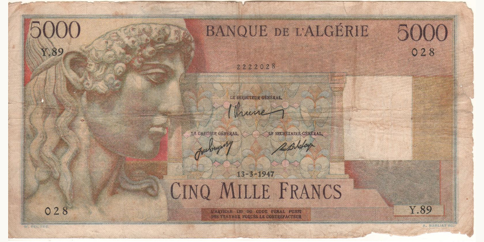 5000 franc Algeria 1947 — Front side